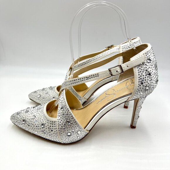 Jessica Simpson Womens 6.5 Accile White Jeweled Stiletto Heels Pumps‎ Shoes - Picture 6 of 14
